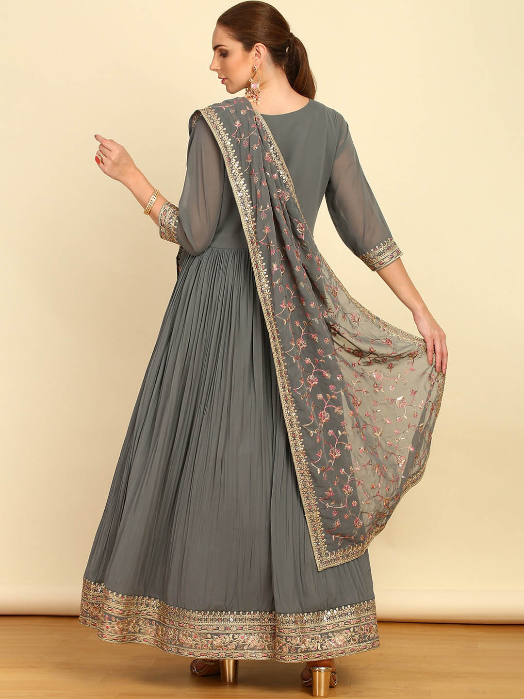 Soch Ethnic Motifs Embroidered Empire Sequinned Kurta with Churidar & Dupatta - Distacart