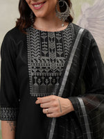 Thumbnail for Vishudh Black Printed Regular Kurta with Trouser & Dupatta