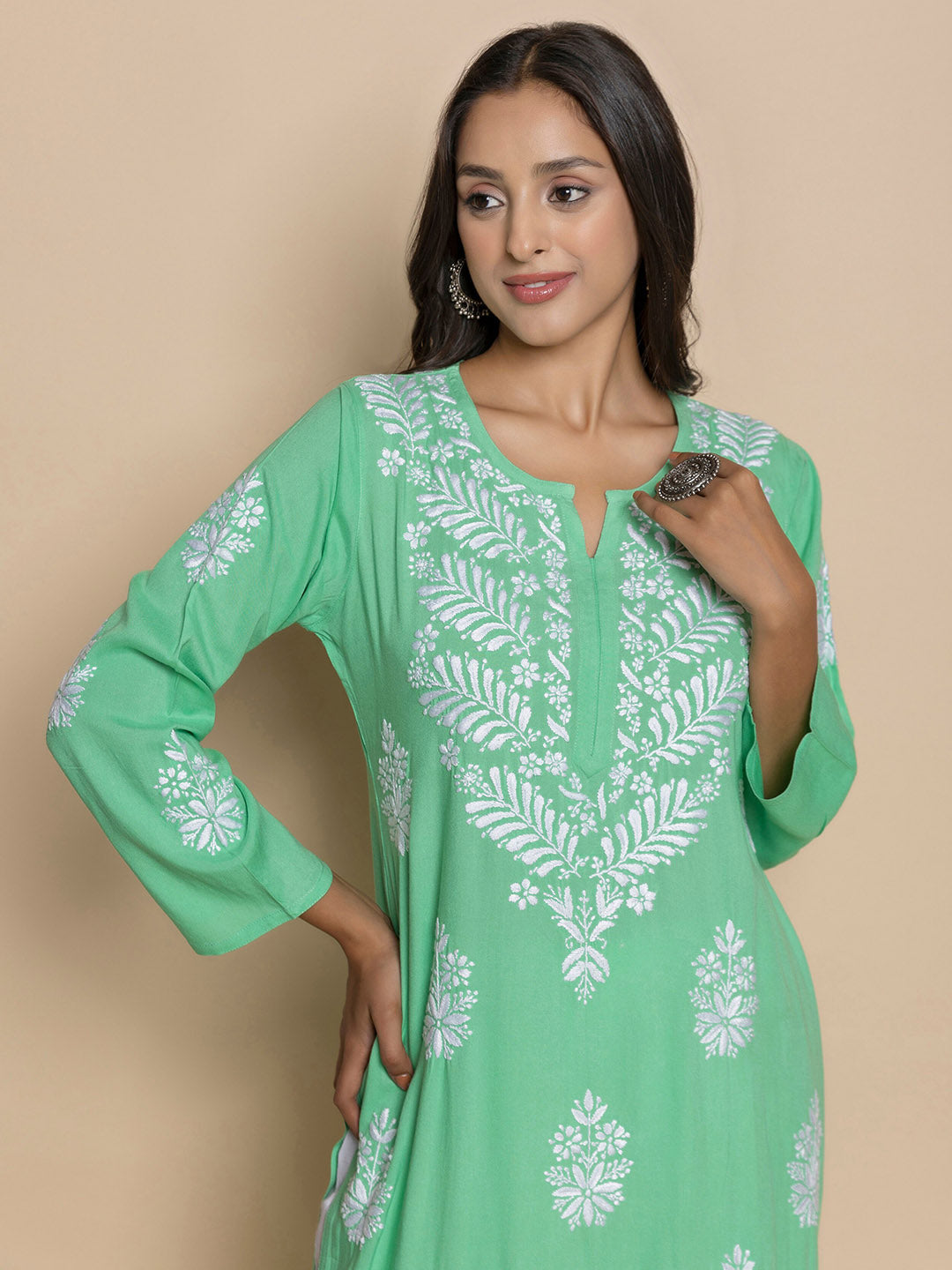 HOUSE OF KARI Floral Embroidered Chikankari A-Line Kurta - Distacart