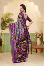 Thumbnail for Prime Volt Mal Cotton Purple Ethnic Printed Saree with Designer Blouse Piece - Distacart