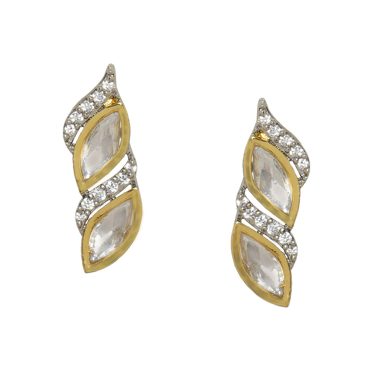 Boat Shaped Earrings with Diamond in Gold (Silver) - Ruby Raang - Distacart