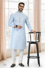 Thumbnail for Raivat Ethnic Cotton Thread Work Kurta Pajama In Sky Blue Colour - Dista