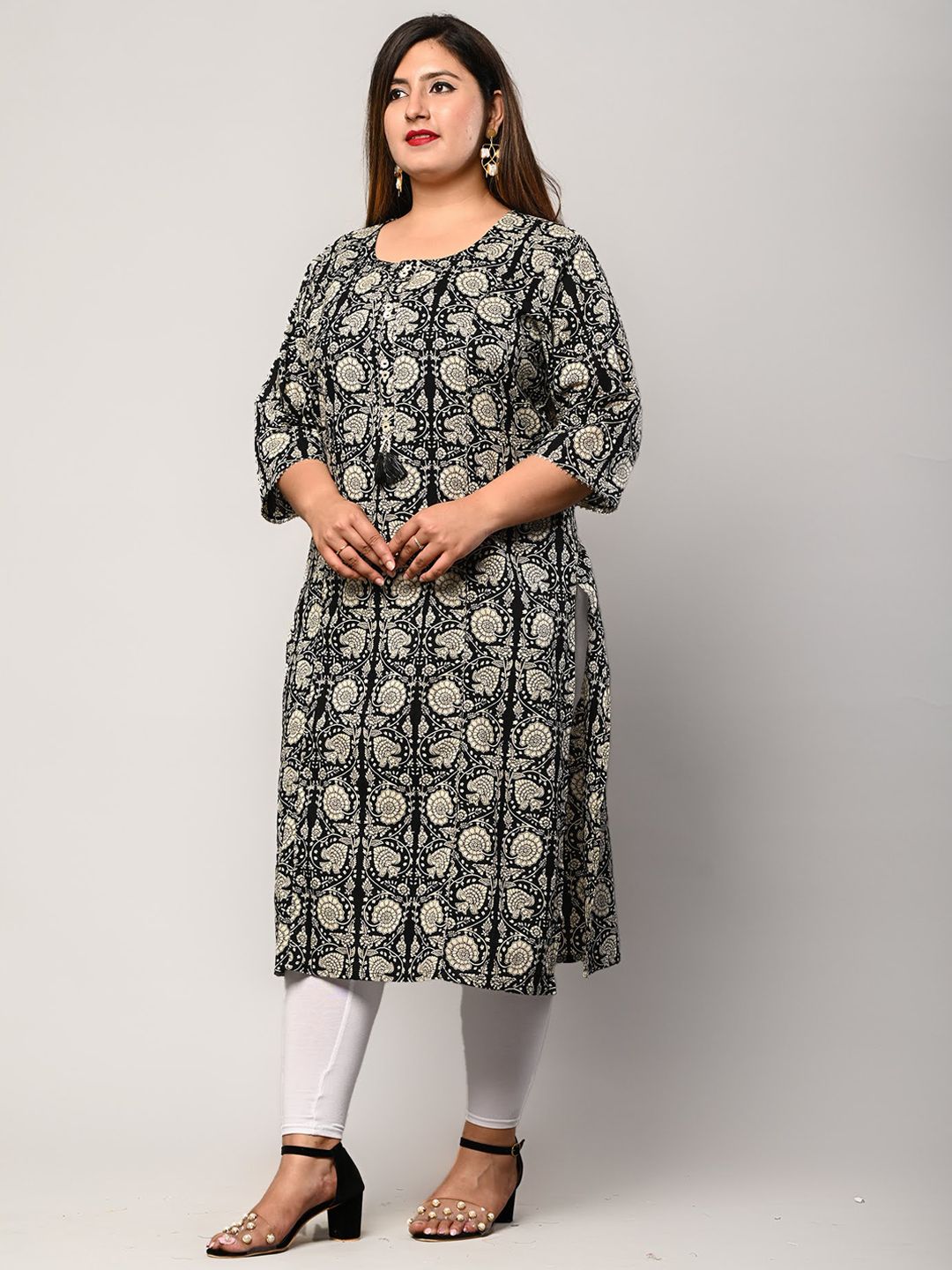Swasti Women Black Ethnic Motifs Printed Flared Sleeves Floral Kurta