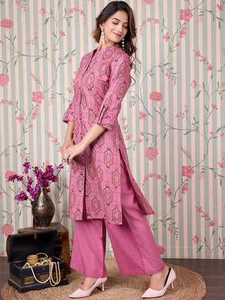 Ode by House of Pataudi Floral Printed Regular Pure Cotton Kurta with Trousers - Distacart