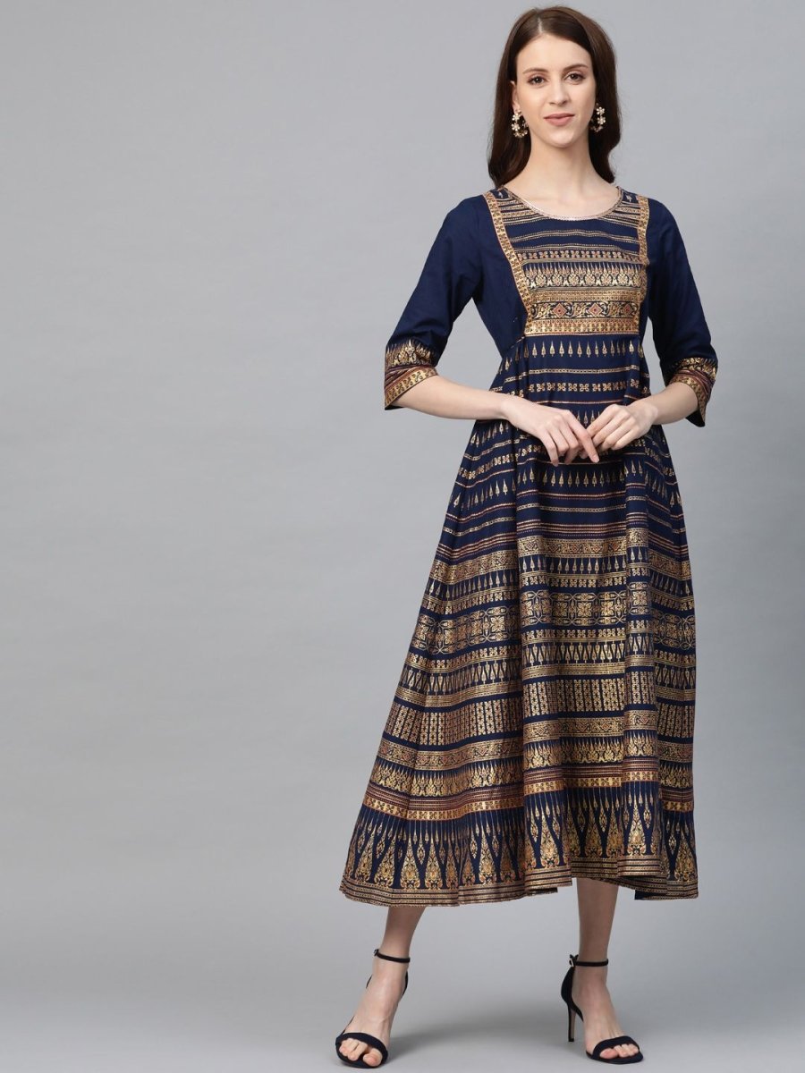 AURELIA Printed A-Line Cotton Dress - Distacart