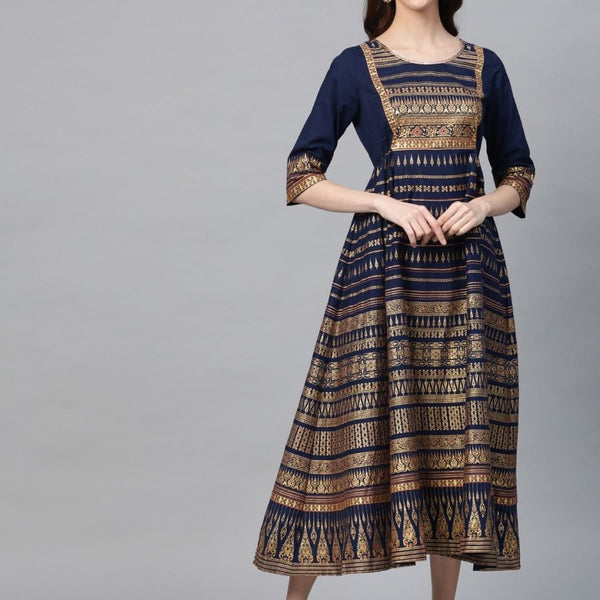 AURELIA Printed A-Line Cotton Dress - Distacart