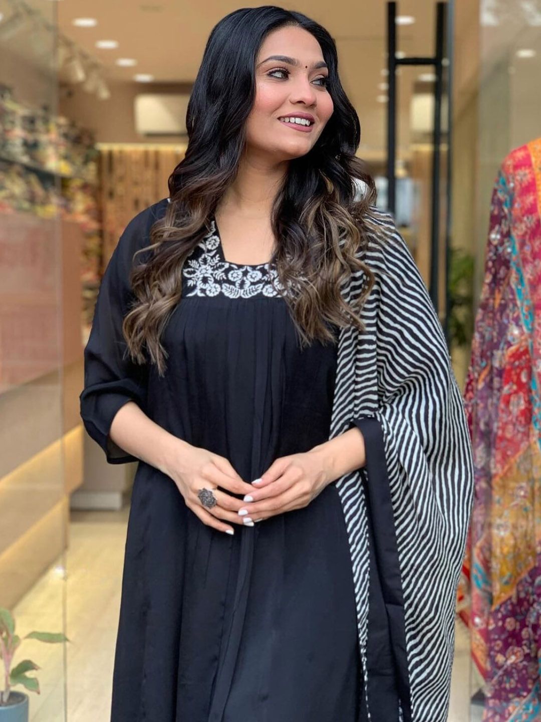 Kalini Ethnic Motifs Yoke Design Thread Work Detailed A-Line Kurta & Trouser With Dupatta