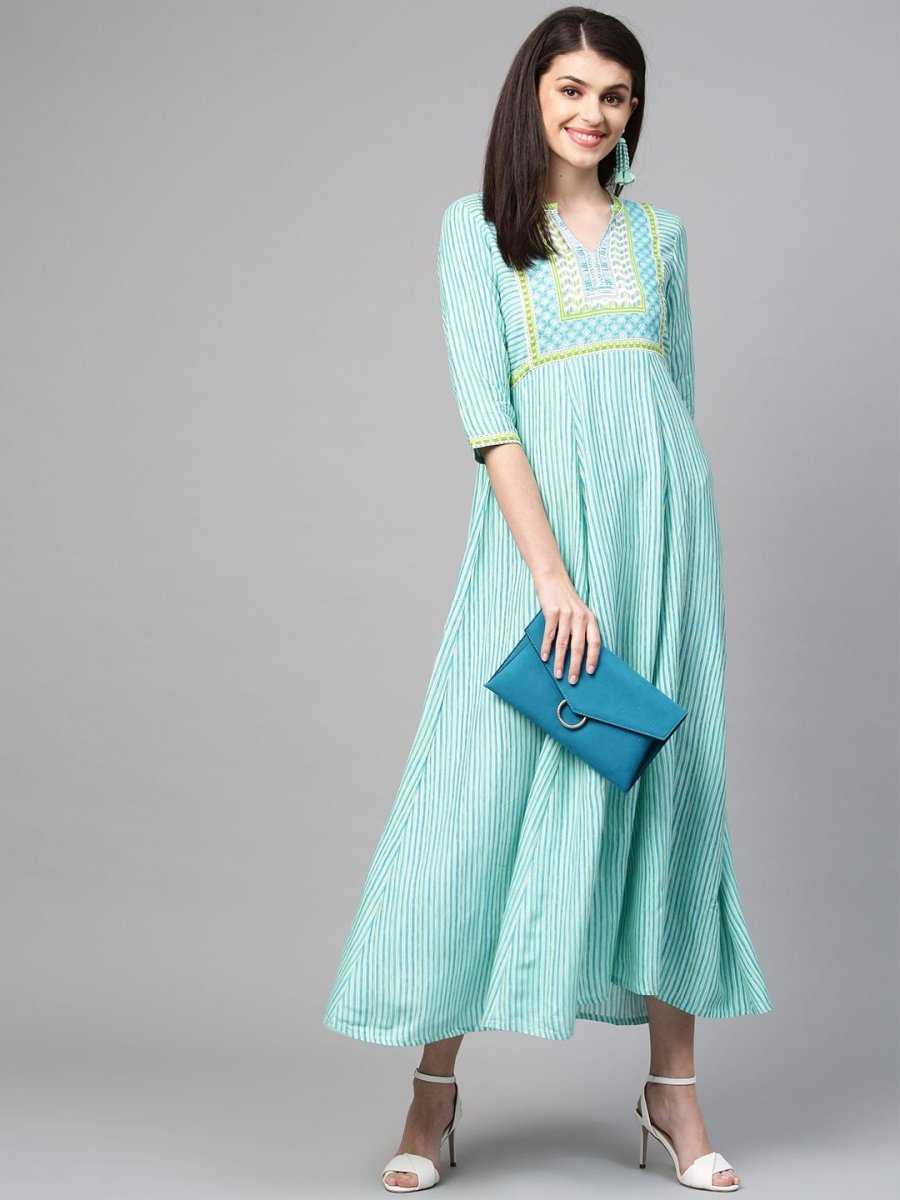 AURELIA Women Blue & Off-White Striped Maxi Dress - Distacart