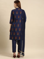 Thumbnail for All About You Women Navy Blue Ethnic Motifs Printed Kurta with Trousers & With Dupatta - Distacart