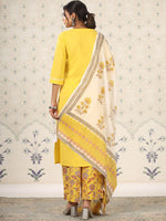 Thumbnail for Ode by House of Pataudi Round Neck Floral Regular Thread Work Pure Cotton Kurta Set - Distacart