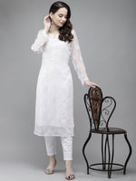 Thumbnail for ADA Women White Ethnic Motifs Embroidered Regular Chikankari Handloom Kurta with Trousers - Distacart
