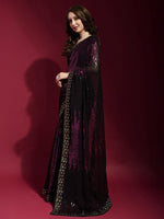 Thumbnail for Anouk Black & Pink Embellished Sequinned Pure Georgette Saree - Distacart
