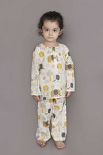 Thumbnail for Breathables White Animal Print Cotton Nightsuit Set | Boys & Girls Kids Sleepwear - Dista