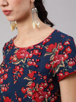 Thumbnail for Aks Floral Printed Round Neck A-Line Kurta - Distacart