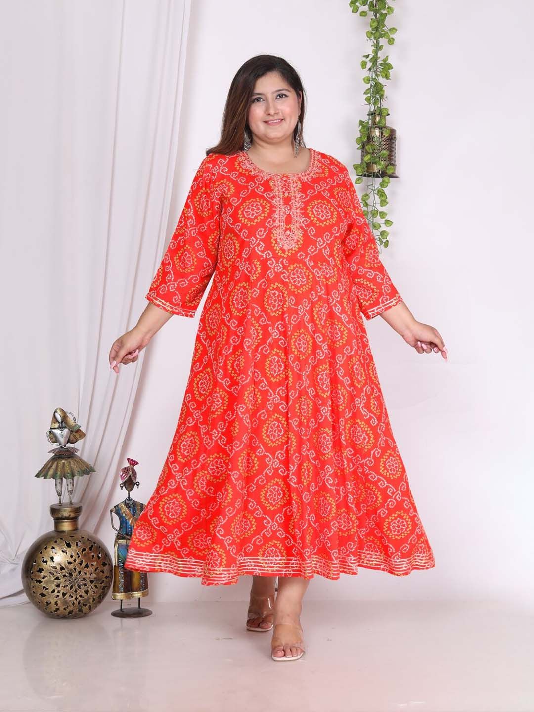 Swasti Plus Size Bandhani Printed Embroidered Maxi Gown - Distacart