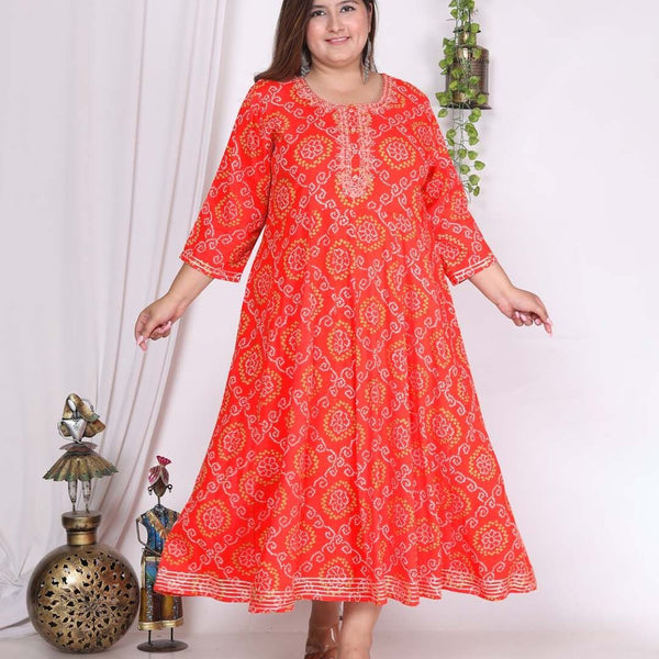 Swasti Plus Size Bandhani Printed Embroidered Maxi Gown - Distacart