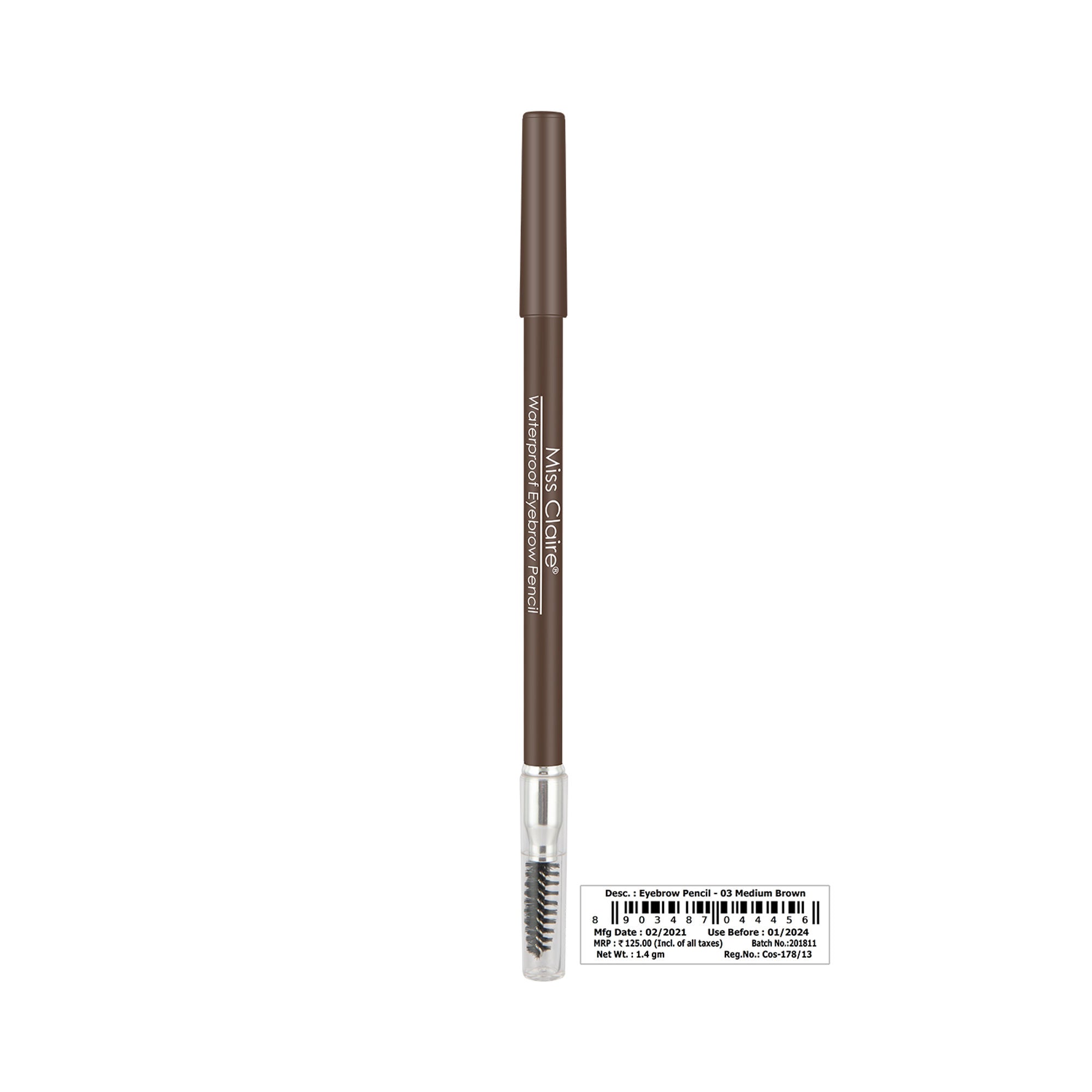 Miss Claire Waterproof Eyebrow Pencil With Mascara Brush - 03 Medium Brown