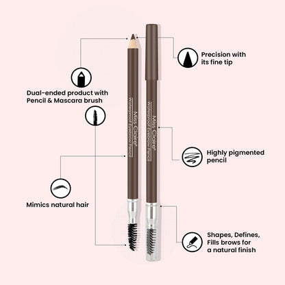 Miss Claire Waterproof Eyebrow Pencil With Mascara Brush - 03 Medium Brown - Distacart