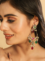 Thumbnail for Nuyug 22K Gold Plated Crescent Kundan Drop Red Stone Chandbali Earrings