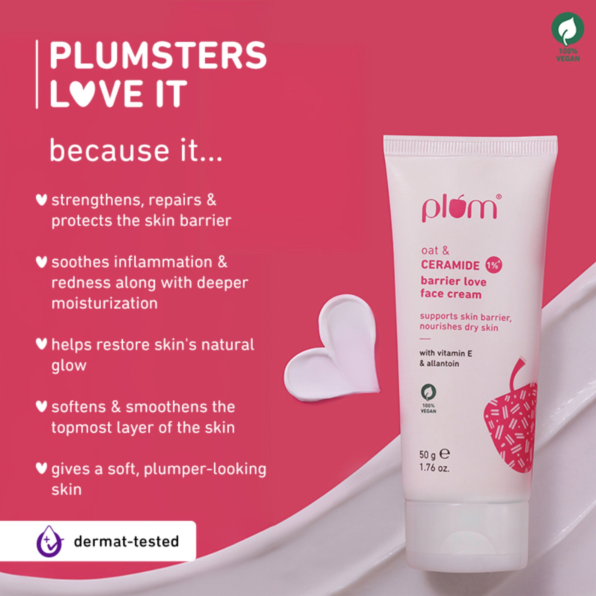 Plum 1% Ceramide Face Cream With Oat, Strengthens Skin Barrier & Nourishes - Distacart