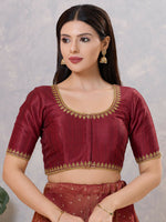 Thumbnail for Joban Fashion Women Silk Dark-Maroon Stitched Blouse - Distacart