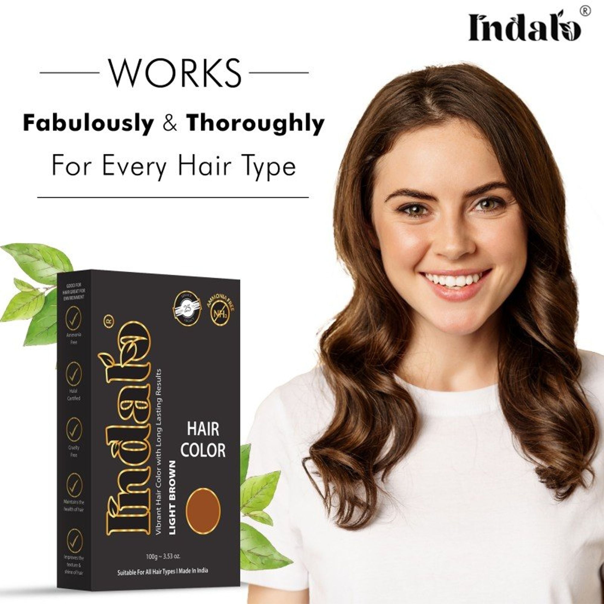 Indalo Ammonia-Free Vibrant Light Brown Hair Color With Natural Ingredients - Light Brown - Dista