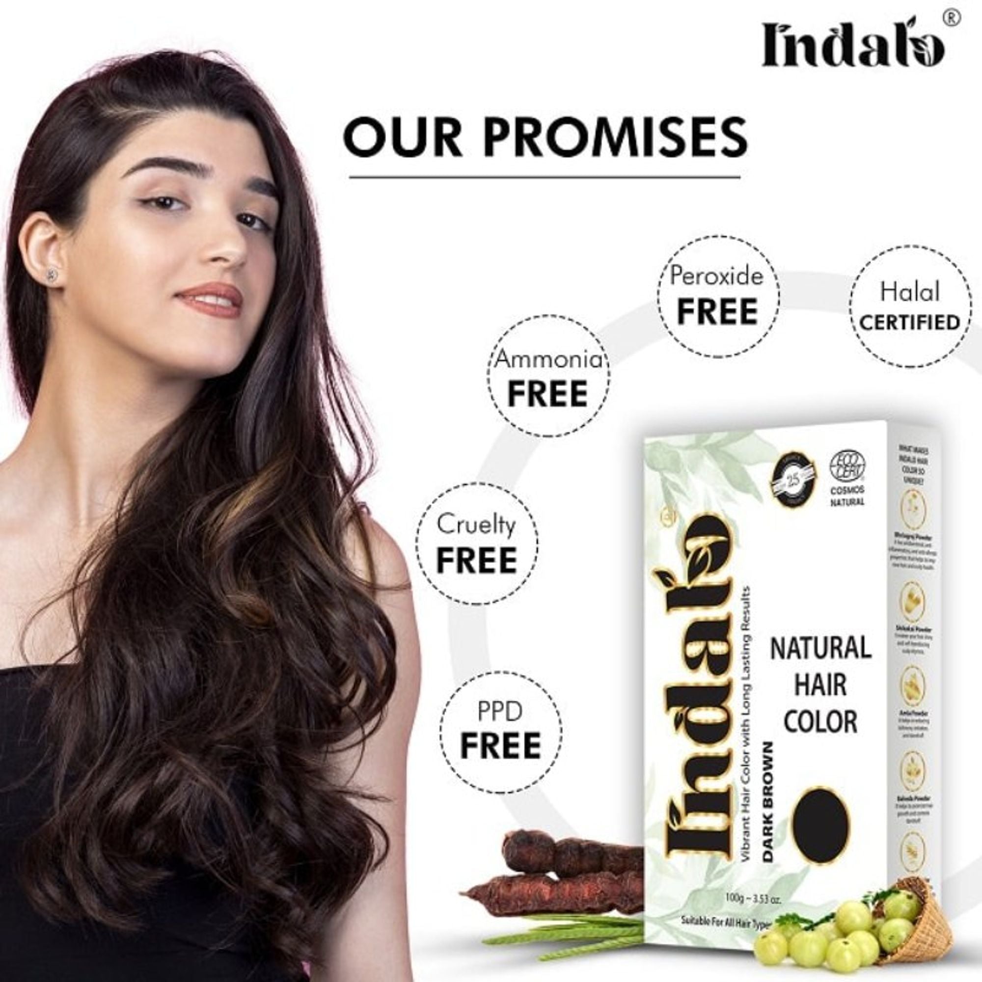 Indalo Natural Baheda And Brahmi Hair Colour - Dark Brown - Dista