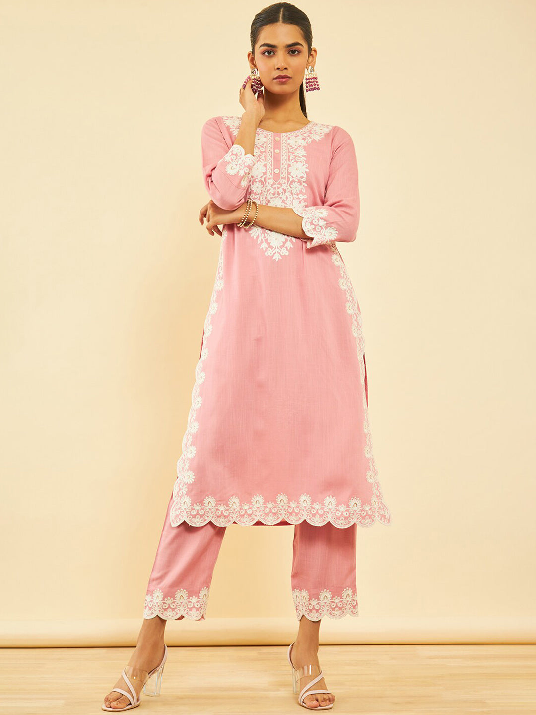 Soch Ethnic Motifs Embroidered Straight Kurta with Trousers - Distacart