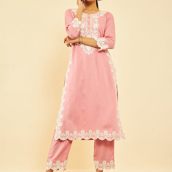 Soch Ethnic Motifs Embroidered Straight Kurta with Trousers - Distacart