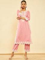 Thumbnail for Soch Ethnic Motifs Embroidered Straight Kurta with Trousers - Distacart