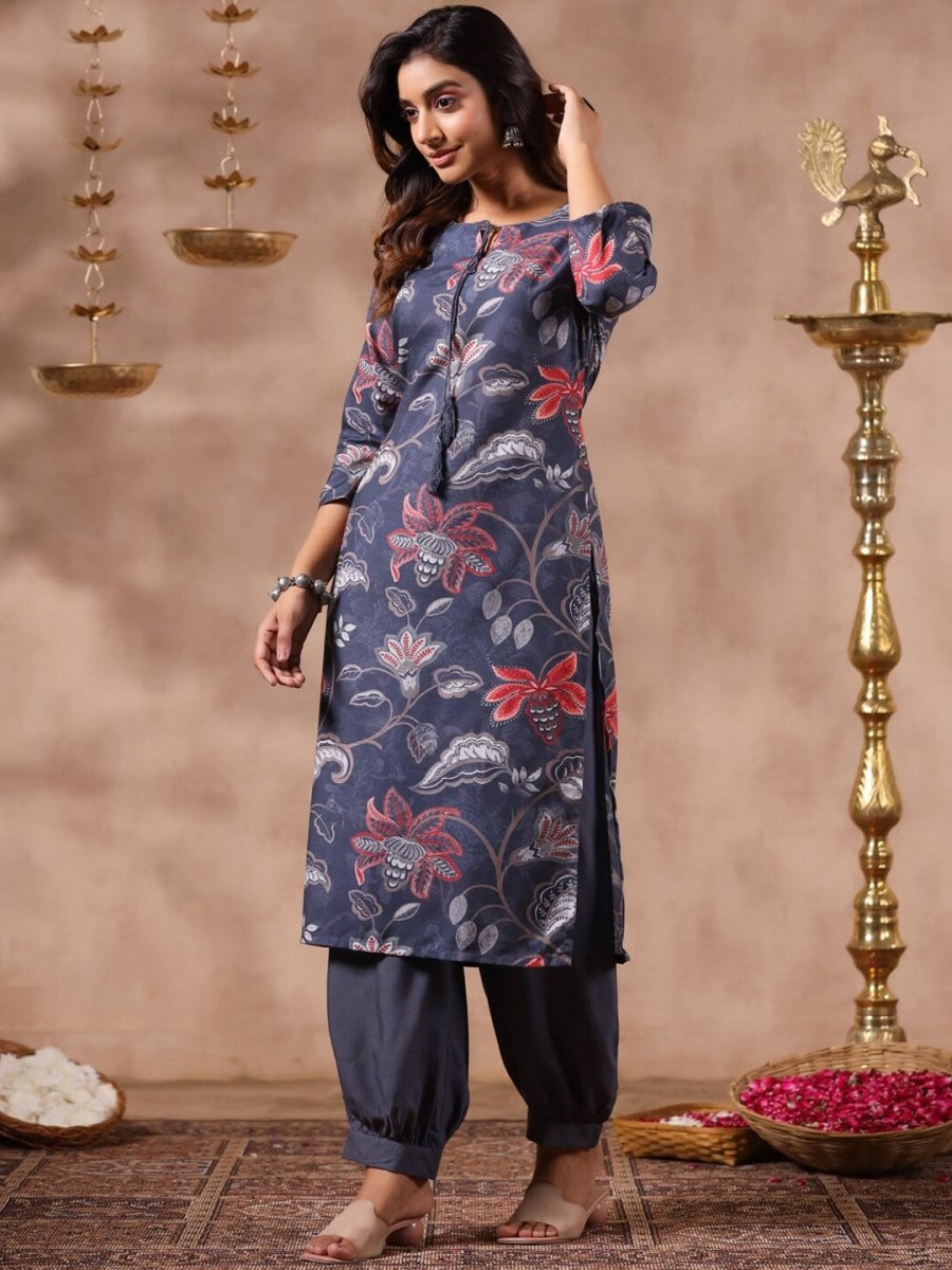 Anubhutee Tie Up Neck Floral Printed Kurta - Distacart