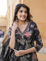 Thumbnail for Kalini Women Floral Embroidered Regular Thread Work Pure Cotton Kurta with Trousers & With Dupatta - Distacart
