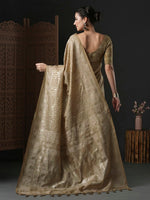 Thumbnail for Anouk Beige & Gold-Toned Geometric Printed Zari Saree - Distacart