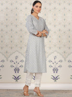 Thumbnail for Ode by House of Pataudi Floral Printed Straight Pure Cotton Kurta - Distacart