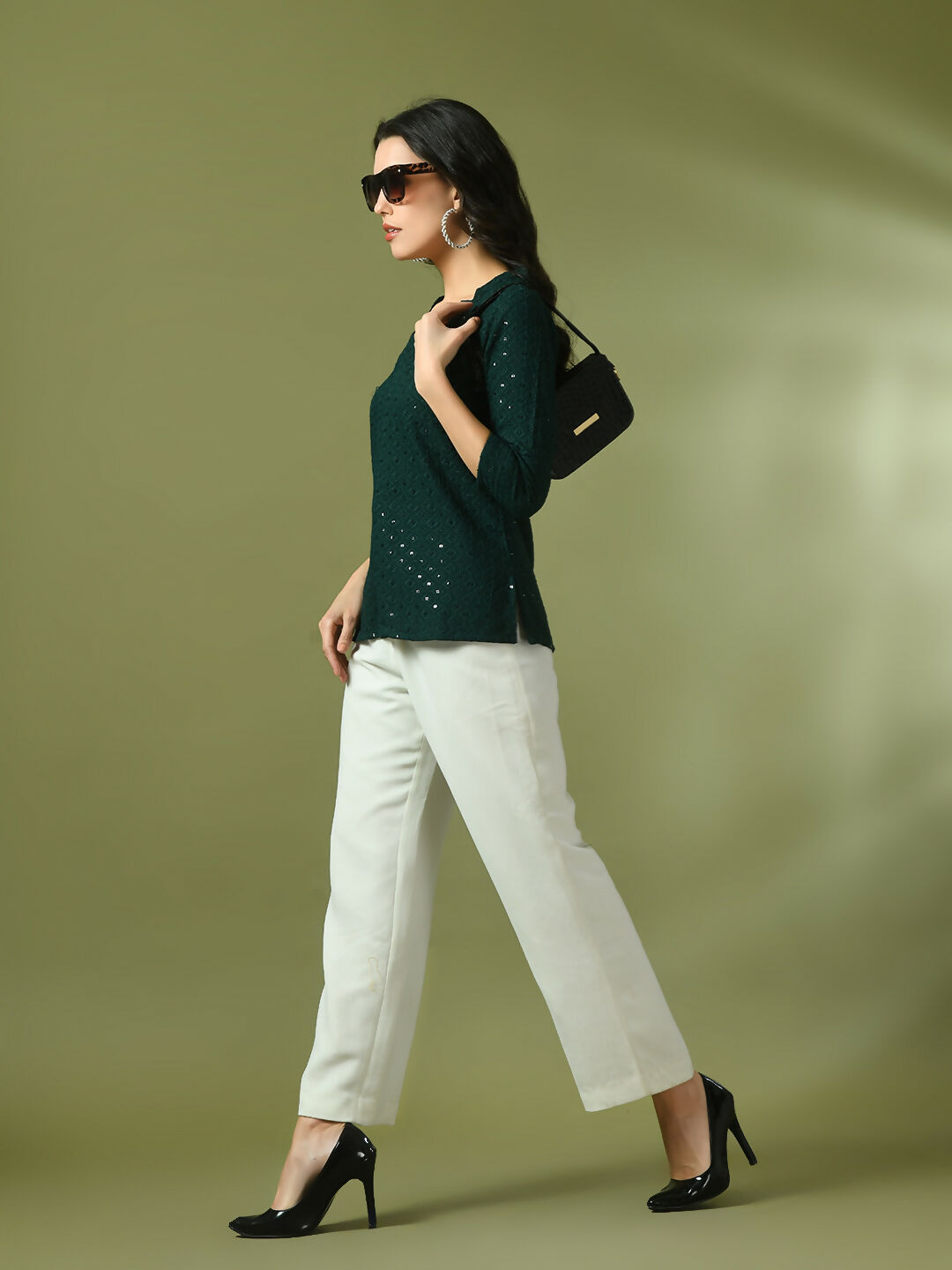 Myshka Women's Green Embellished Cotton Regular Party Tunic - Distacart