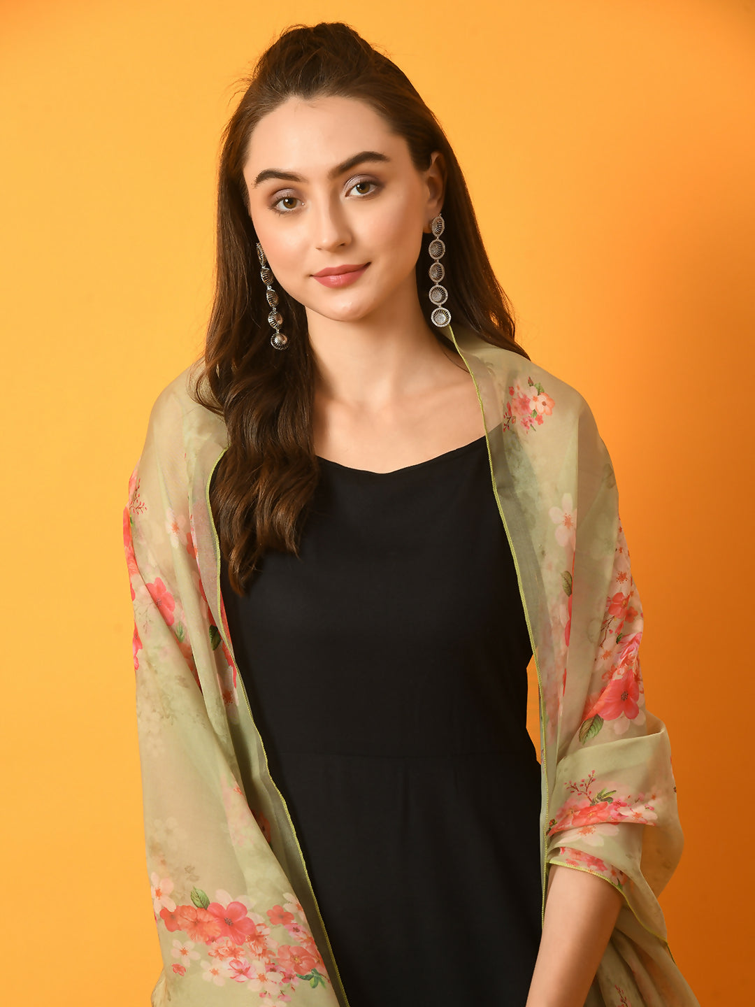 Myshka Women's Black Solid Anarkali Party Kurta Set With Printed Dupatta - Distacart