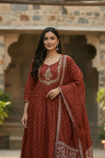 Thumbnail for The52 Women's Beautiful Cotton Fabric Embroidery Work Flared Anarkali Pant and Dupatta Set - Distacart