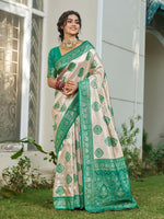 Thumbnail for Shree Shyam Fashion Cream With Sea Green Silk Blend Saree - Distacart