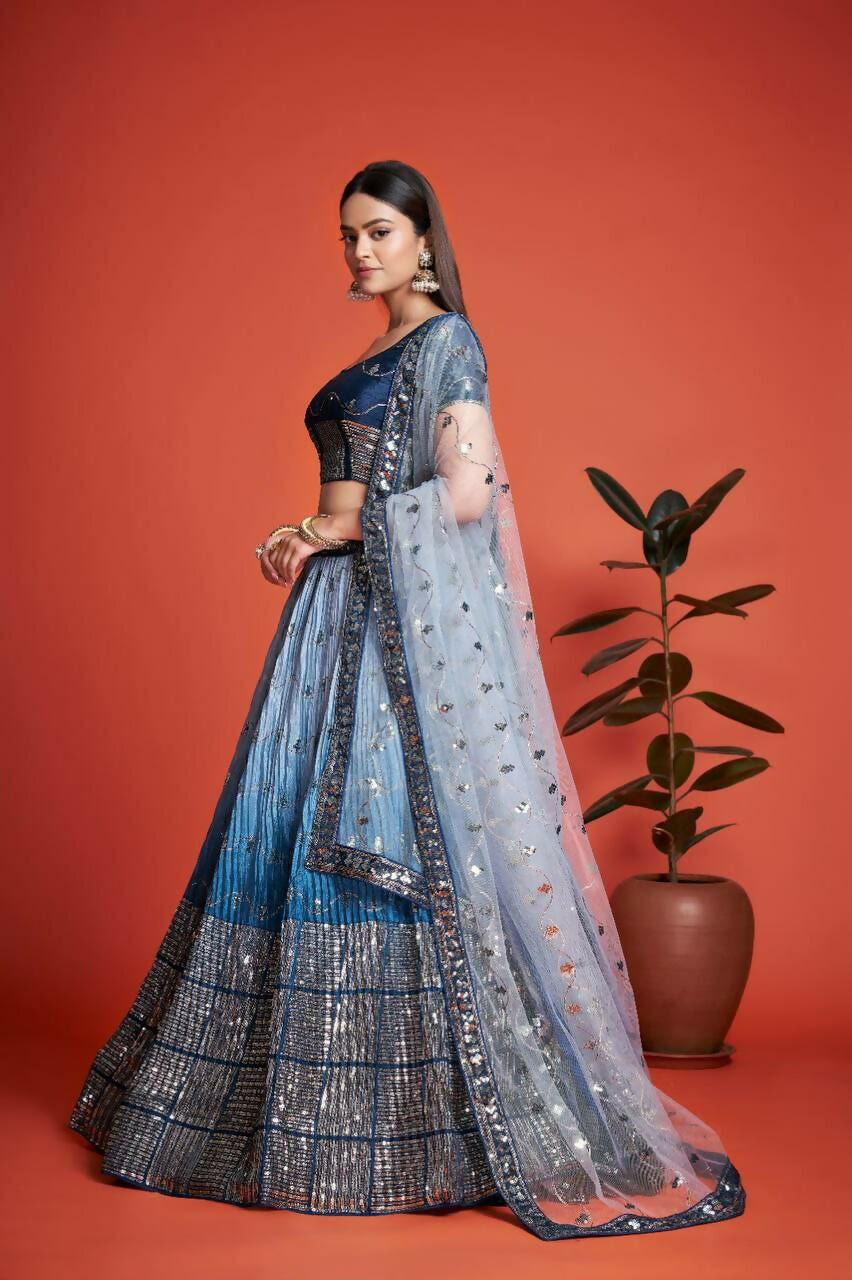 Jyoti Fashion Women's Blue Heavy Chinon Sequins Embroidered Designer Lehenga Choli Set - Distacart