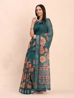 Thumbnail for Astita Linen Cotton Teal Blue Saree