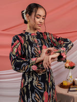 Thumbnail for Yufta Chanderi Black Printed Kurta Dupatta Set