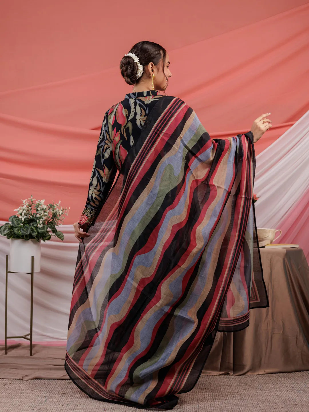 Yufta Chanderi Black Printed Kurta Dupatta Set