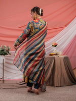 Thumbnail for Yufta Chanderi Navy Blue Printed Kurta Dupatta Set