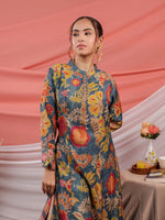 Thumbnail for Yufta Chanderi Navy Blue Printed Kurta Dupatta Set