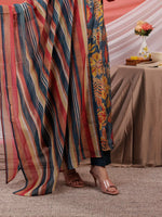 Thumbnail for Yufta Chanderi Navy Blue Printed Kurta Dupatta Set