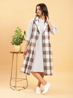 Thumbnail for BohoJazz Earthy Check Linen Jacket with Fine Check Linen Dress