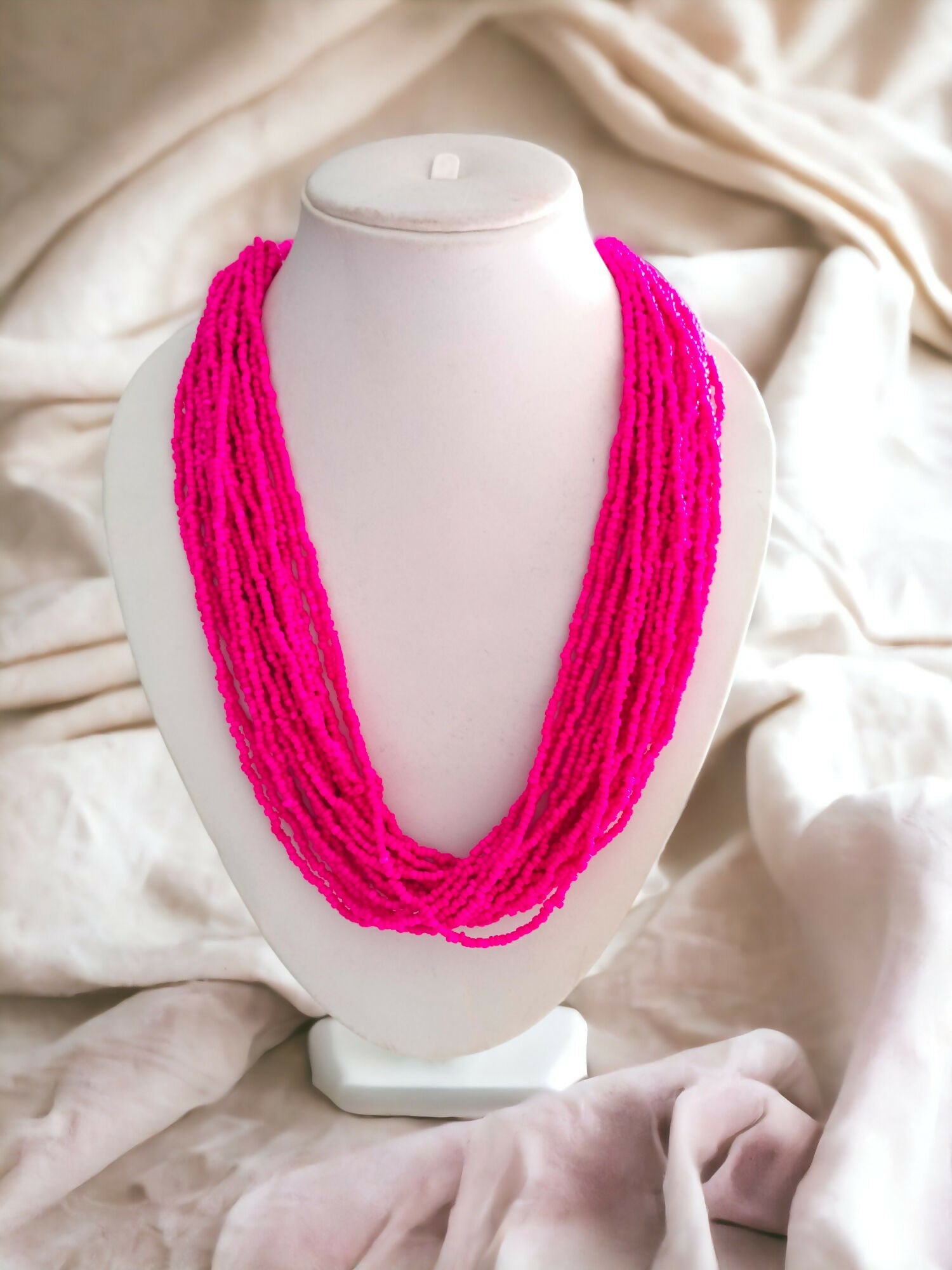 Inhanns Handmade Beaded Multilayer Necklace, 20 Layers - Hot Pink - Distacart