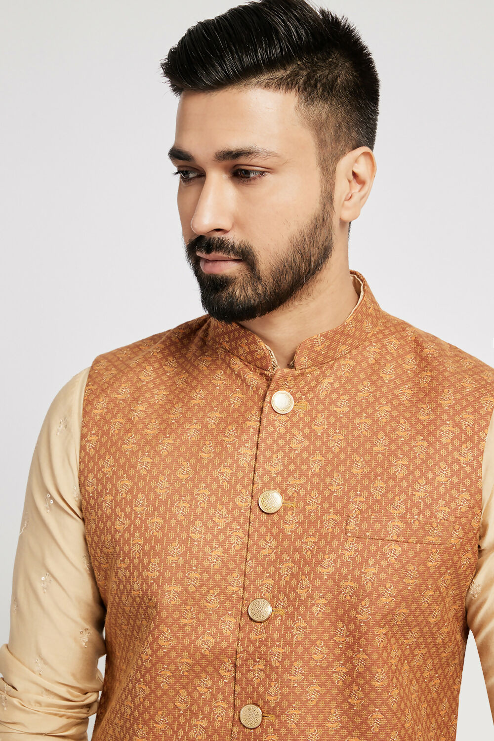 Ethnic India Brown Bundi Men's Jacket Abstract Blended - Distacart