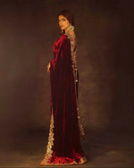 Thumbnail for Joban Fashion Maroon 9000 Velvet Party Wear Sarees - Distacart
