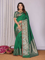 Thumbnail for Joban Fashion Banarasi Pine Green Jacquard Woven Soft Silk Saree